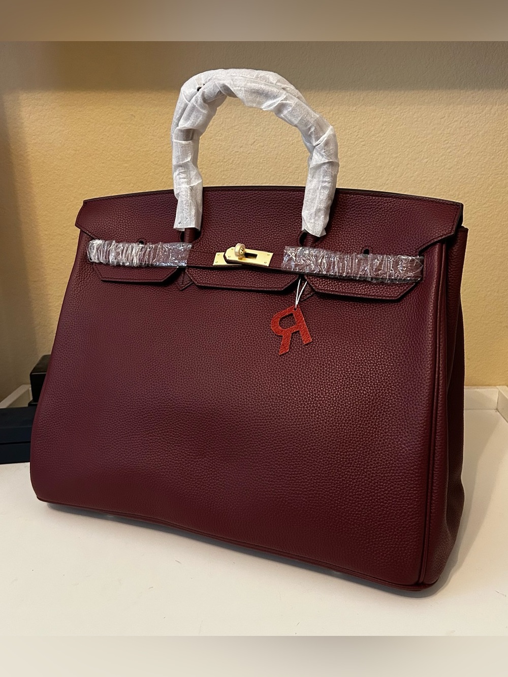 40cm XXL Burgundy Top Handle Leather Satchel